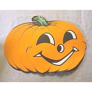 Vintage Beistle Pumpkin  Jack O Lantern Die Cut Decoration 60's 2 Sided